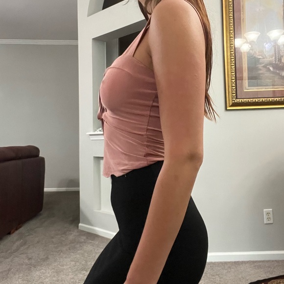 Pink Nude Soft Material Front Tie Crop Top - Picture 2 of 4